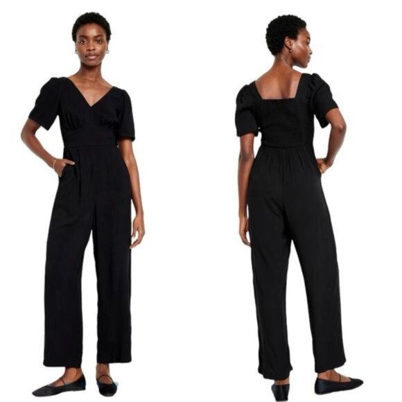 Old Navy Pants - Old Navy Waist-Defined Puff-Sleeve Jumpsuit Drop Crotch Size XXL New Romantic